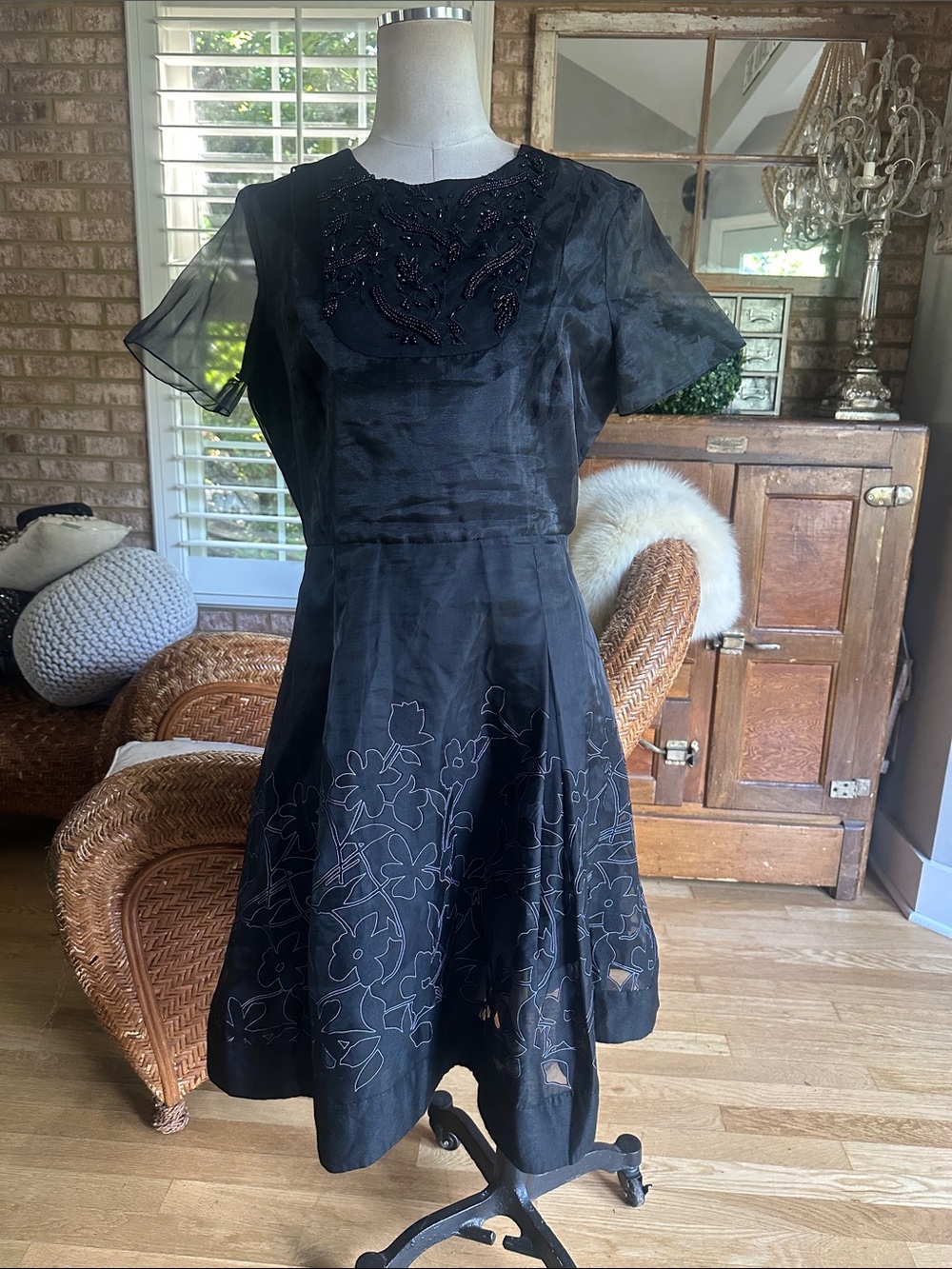 SACHIN & BABI LUXURY BLACK EMBELLISHED MESH DRESS 12 EXCELLENT